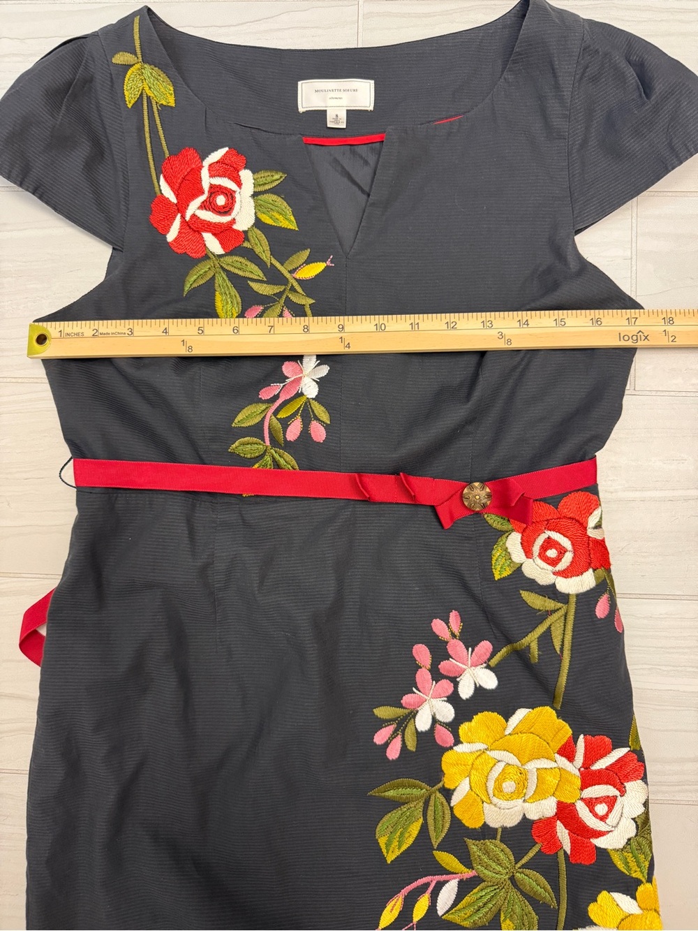 Moulinette Soeurs by Anthropologie Black Floral Rose Embroidery Sheath Dress 8 - Picture 9 of 11